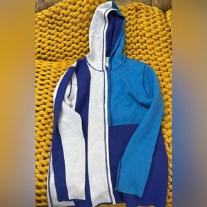 Title Nine Vibrant Blue and White Hooded Cardigan